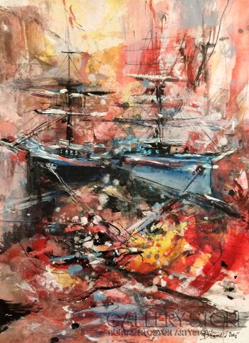 Dariusz Grajek-Zachód słońca w porcie...-Malarstwo