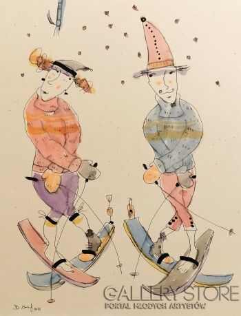 Dariusz Grajek-Zakochani narciarze....-Malarstwo