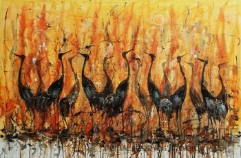 Dariusz Grajek-Żurawie w słoneczny dzień....-Malarstwo