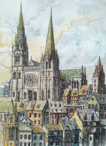 Dawid Masionek-Dawno temu. Katedra w Chartres.-Rysunek