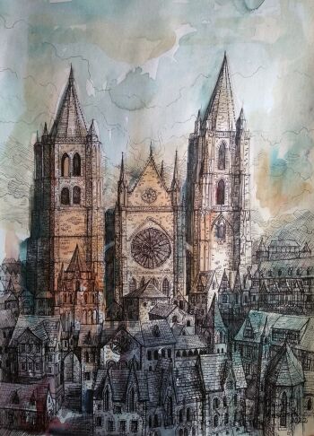 Dawid Masionek-Katedra w Leon(w oprawie)-Rysunek