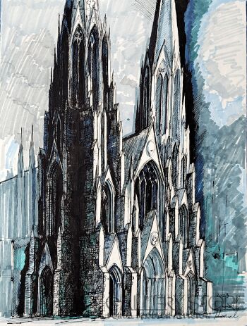 Dawid Masionek-Synteza katedry. New York -Rysunek