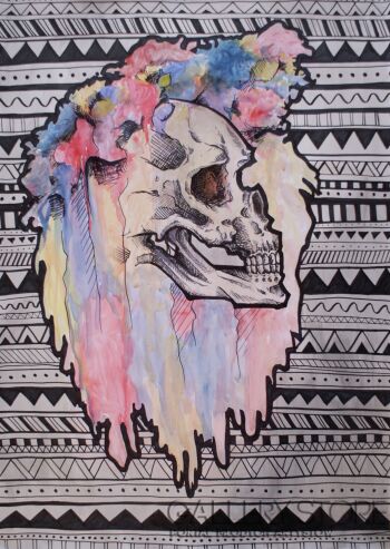 Hippie Watercolor Skull 