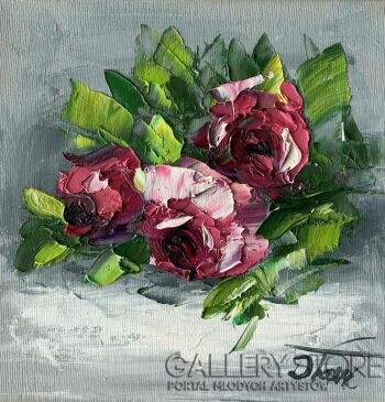 Dorota Łaz-Ciemnoróżowe róże -Malarstwo