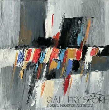 Dorota Łaz-Szara abstrakcja z czerwienią 3-Malarstwo