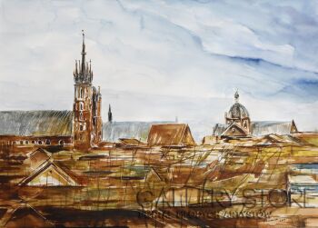 Edward Karczmarski-Kraków - panorama-Akwarela