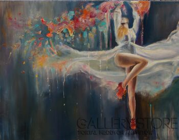 Eliza Kleczewska-Kobieta w deszczu kwiatów-Olej
