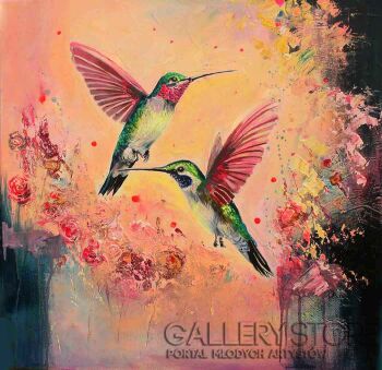 Eliza Kleczewska-Kolibry w różanym ogrodzie-Malarstwo