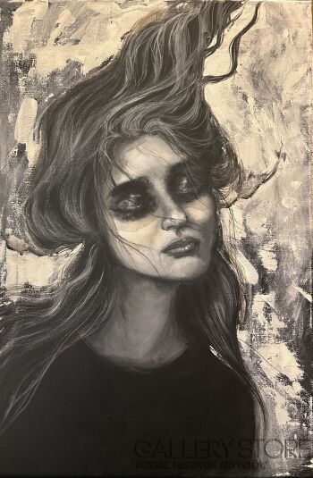 Ewa Grzegorczyk-Z cyklu "Dosłownie w czerni i bieli" "Z półprofilu. W ciszy"-Malarstwo