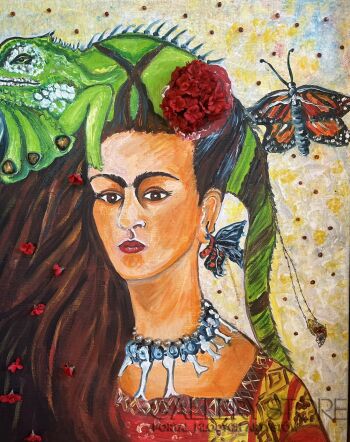 Iwona Molecka-Frida with Iguana-Malarstwo