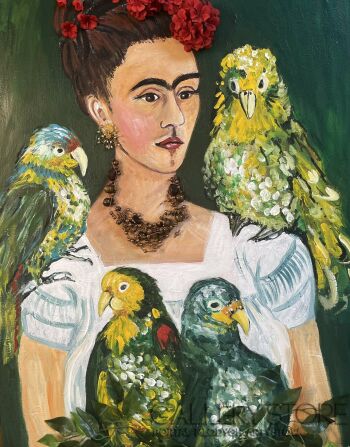 Iwona Molecka-Frida with parrot-Malarstwo