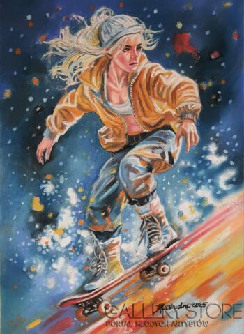 Jan Kasendra-"Dziewczyna na deskorolce"-Malarstwo