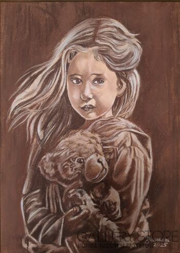 Jan Kasendra-"Dziewczynka z misiem"-Malarstwo