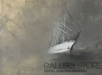 Jan Latocha-Żaglowiec w szarej mgle-Malarstwo