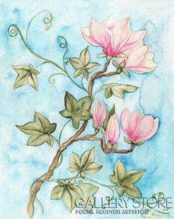 Joanna Rzeźnik-Wiosenne magnolie-Akwarela