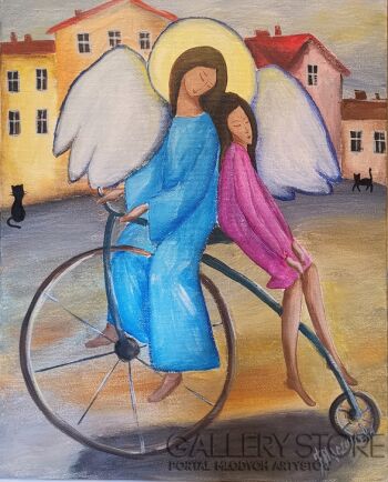 Jolanta Placzyńska-Anioł na bicyklu z panną-Akryl