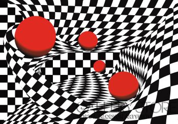 Kattie Art Design-OPTICAL ART WITH RED BALL 001-Grafiki i plakaty