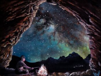 Kazimierz Pańszczyk-Ognisko w jaskini-Malarstwo