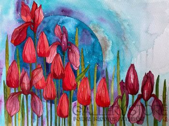 Klaudia Pawelec-Gliklich-Krwiste tulipany -Akwarela