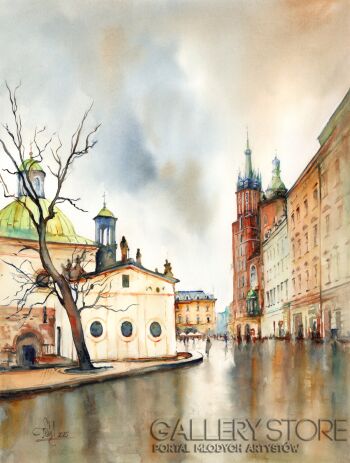 Klaudiusz Pohl-Deszczowy Kraków-Akwarela