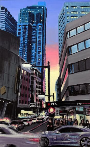 Maciej Majewski-Zachód Słońca na Liverpool Street w Sydney-Akryl