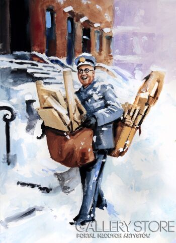 Marcin Kędzierski-Chicagowski listonosz w Dzień Bożego Narodzenia 1929 r.-Malarstwo