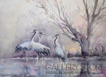 Michalina Derlicka-Rozlewisko z żurawiami-Malarstwo