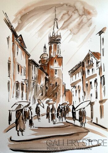 Monika Borowicz-Ulica Floriańska z widokiem na Kościół mariacki-Malarstwo