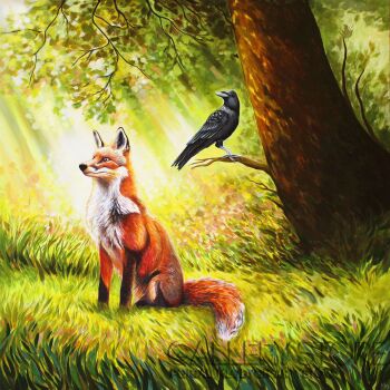 Monika Siwiec-Rufus the fox and Morran the raven -Malarstwo