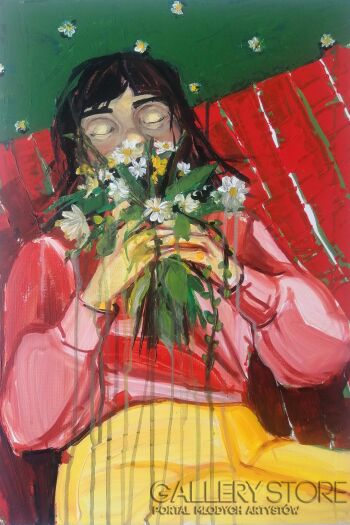 Natalia Smolin-autoportret z kwiatami-Akryl
