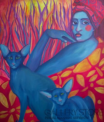Oksana Chumakova-„Błękitne koty”-Akryl