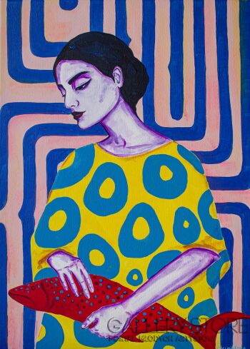 Oksana Chumakova-Obraz „Lepiej mieć rybę w rękach…”-Malarstwo