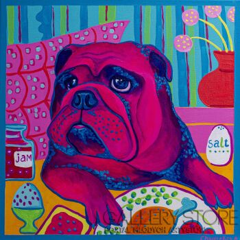 Oksana Chumakova-Obraz „Pies Bulka je śniadanie”-Malarstwo