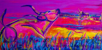 Oksana Chumakova-Obraz "Wieczorna Łąka".-Malarstwo