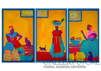 Oksana Chumakova-Tryptyk malarski "Viva La Cat! " 2026.-Malarstwo