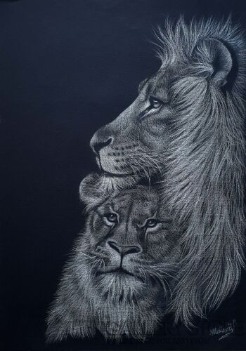 Oksana Kostrychenko-A pair of Lions -Rysunek