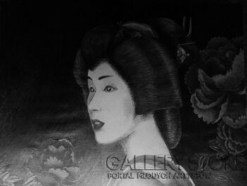 Patrycja Kuczyk-Geisha i chryzantemy-Rysunek