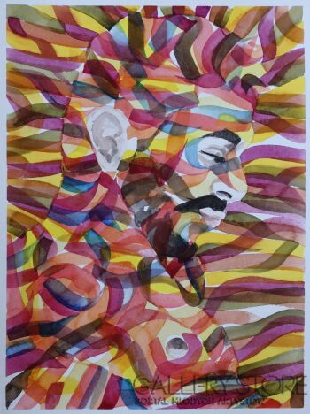 Paweł Dąbrowski-Profil mężczyzny z nagim torsem w czerwieni-Malarstwo