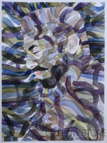 Paweł Dąbrowski-Profil mężczyzny z nagim, torsem w szarości-Malarstwo