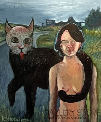 Piotr Smogór-kobieta i kot-Malarstwo