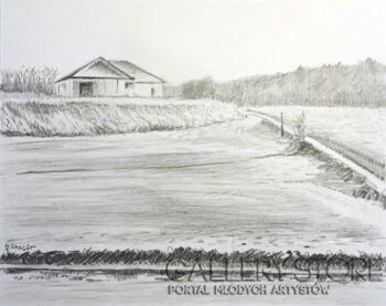 Piotr Smogór-pejzaż zimowy w lekkich roztopach-Rysunek