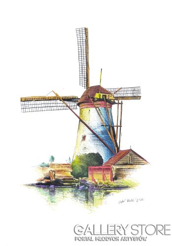 Rafał Kulik-Holenderski wiatrak w kolorze - studium detalu-Rysunek