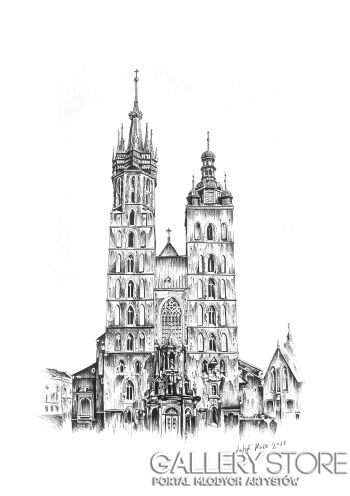 Rafał Kulik-Kraków, kościół Mariacki, studium detalu - 2-Rysunek