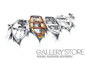 Rafał Kulik-Samotne łódki w kolorze - studium delatu-Rysunek