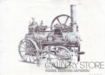 Rafał Kulik-Traktor parowy z XIX wieku, studium detalu (mały efekt)-Rysunek