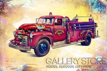 Rafał Kulik-Zabytkowy wóz strażacki z USA, ilustracja-Giclee