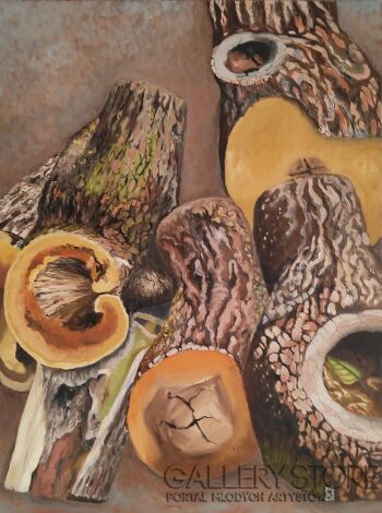 Renata Jarosz-Zielony listek - dyptyk  (80x60 cm + tondo 20 cm)-Malarstwo