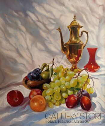 Robert Cieślak-Martwa natura z dzbankiem i winogronami w półcieniu-Malarstwo