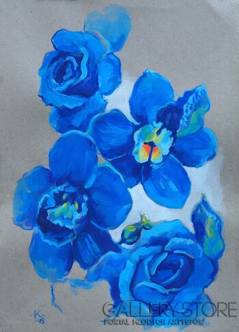 Roman Kaczmarek-Niebieskie kwiaty-Akryl