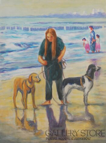 Roman Kaczmarek-Spacer brzegiem morza-Malarstwo